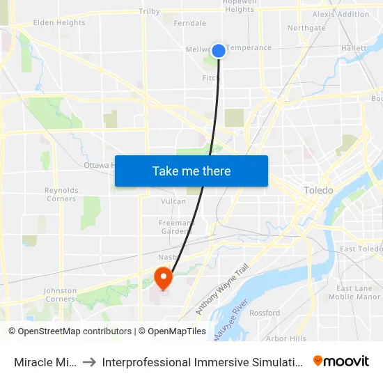 Miracle Mile N to Interprofessional Immersive Simulation Center map