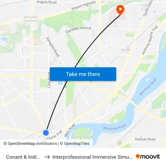 Conant & Indiana NE to Interprofessional Immersive Simulation Center map