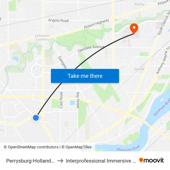Perrysburg-Holland & Dussel NE to Interprofessional Immersive Simulation Center map