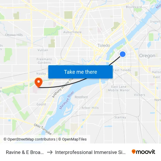 Ravine & E Broadway NE to Interprofessional Immersive Simulation Center map