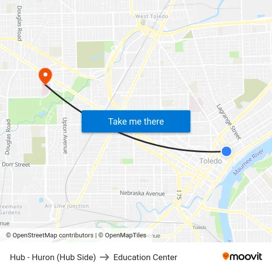 Hub - Huron (Hub Side) to Education Center map