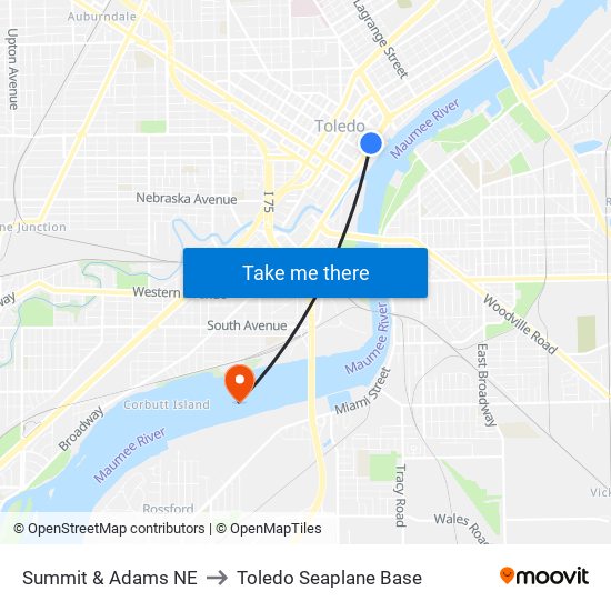 Summit & Adams NE to Toledo Seaplane Base map