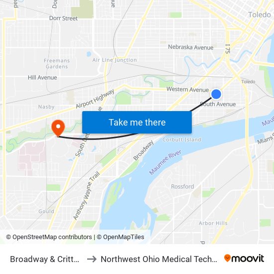 Broadway & Crittenden NE to Northwest Ohio Medical Technology Center map