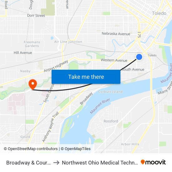 Broadway & Courtland SE to Northwest Ohio Medical Technology Center map