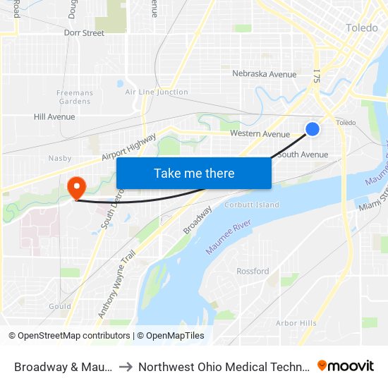 Broadway & Maumee NE to Northwest Ohio Medical Technology Center map