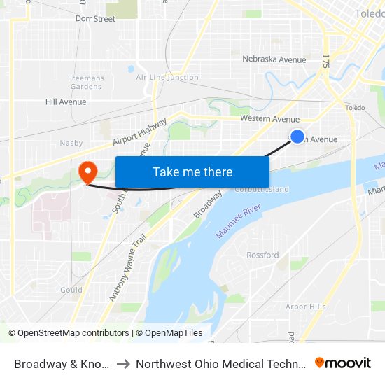 Broadway & Knower NW to Northwest Ohio Medical Technology Center map