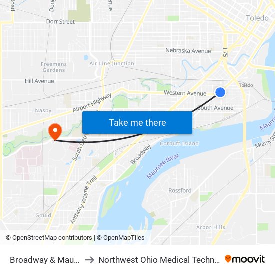 Broadway & Maumee SW to Northwest Ohio Medical Technology Center map