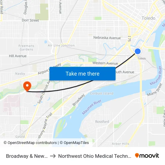 Broadway & Newton NW to Northwest Ohio Medical Technology Center map