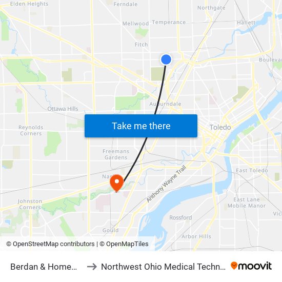 Berdan & Homewood SW to Northwest Ohio Medical Technology Center map