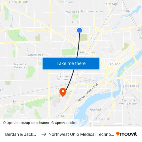 Berdan & Jackman SW to Northwest Ohio Medical Technology Center map
