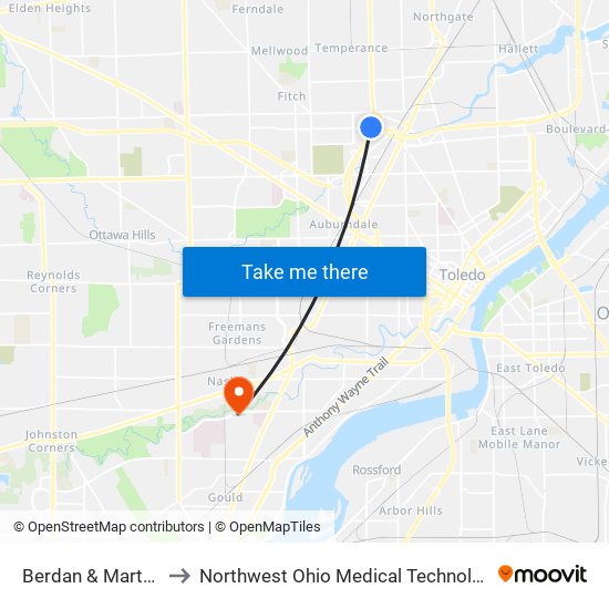 Berdan & Martha SW to Northwest Ohio Medical Technology Center map