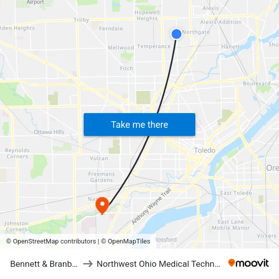 Bennett & Branbury NW to Northwest Ohio Medical Technology Center map