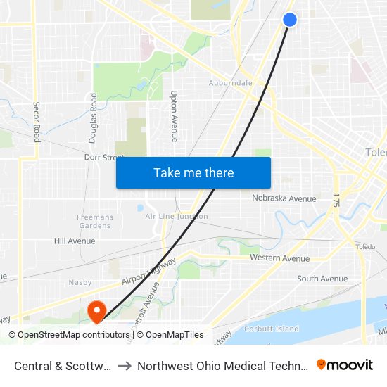 Central & Scottwood SW to Northwest Ohio Medical Technology Center map