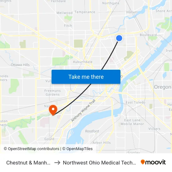 Chestnut & Manhattan SW to Northwest Ohio Medical Technology Center map