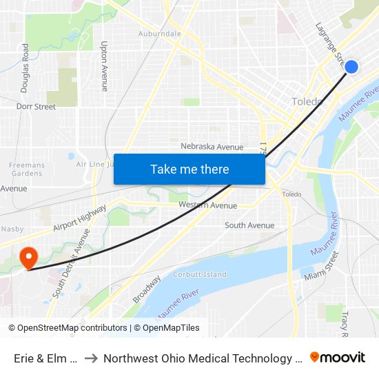 Erie & Elm SW to Northwest Ohio Medical Technology Center map