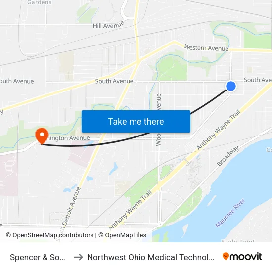 Spencer & South SE to Northwest Ohio Medical Technology Center map