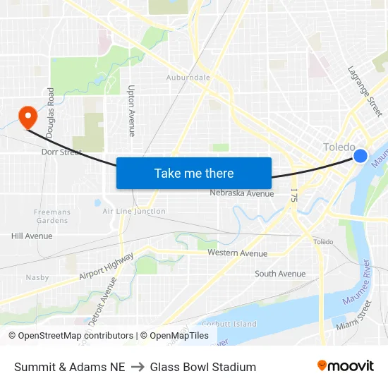 Summit & Adams NE to Glass Bowl Stadium map