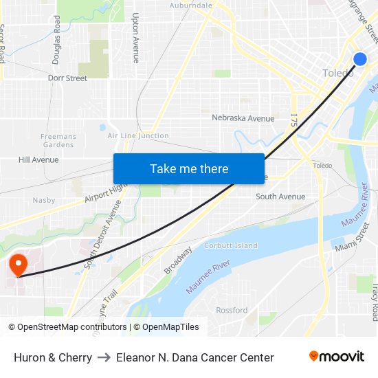 Huron & Cherry to Eleanor N. Dana Cancer Center map