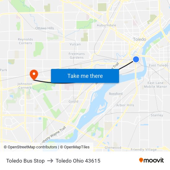 Toledo Bus Stop to Toledo Ohio 43615 map
