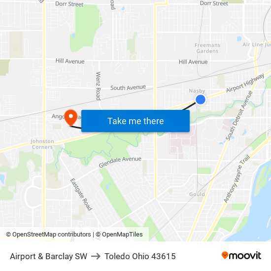 Airport & Barclay SW to Toledo Ohio 43615 map