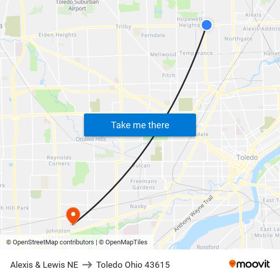 Alexis & Lewis NE to Toledo Ohio 43615 map