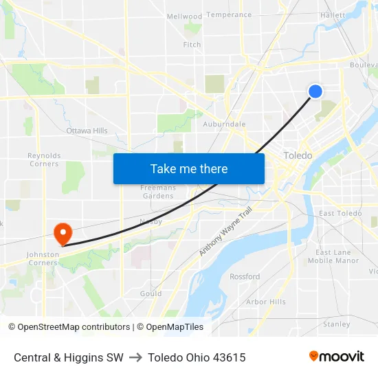 Central & Higgins SW to Toledo Ohio 43615 map