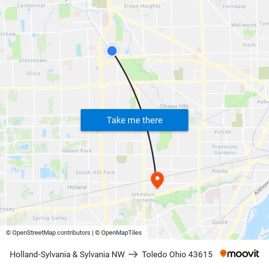 Holland-Sylvania & Sylvania NW to Toledo Ohio 43615 map
