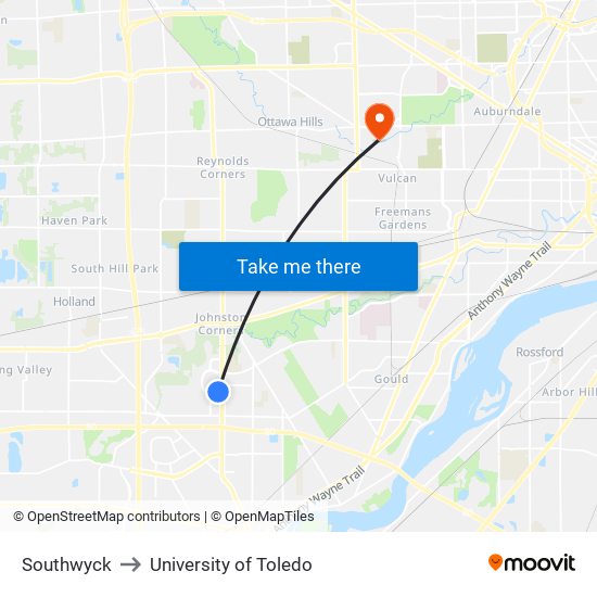 Southwyck to University of Toledo map