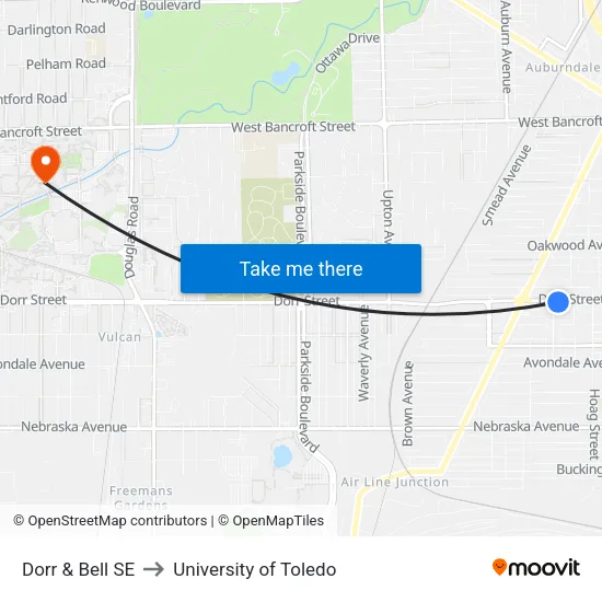 Dorr & Bell SE to University of Toledo map