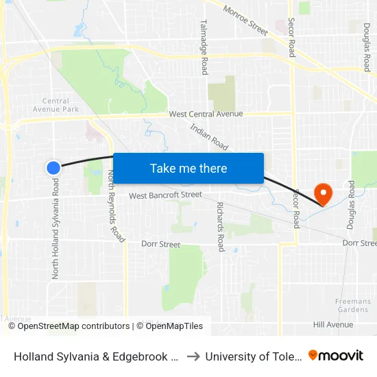 Holland Sylvania & Edgebrook NW to University of Toledo map