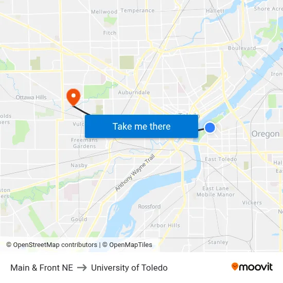 Main & Front NE to University of Toledo map