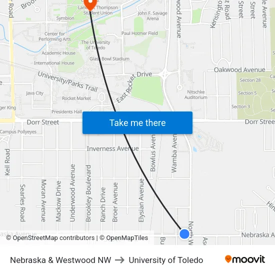 Nebraska & Westwood NW to University of Toledo map