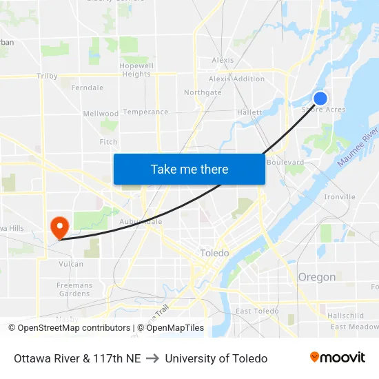 Ottawa River & 117th NE to University of Toledo map