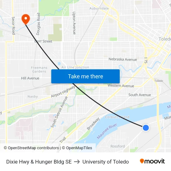 Dixie Hwy & Hunger Bldg SE to University of Toledo map