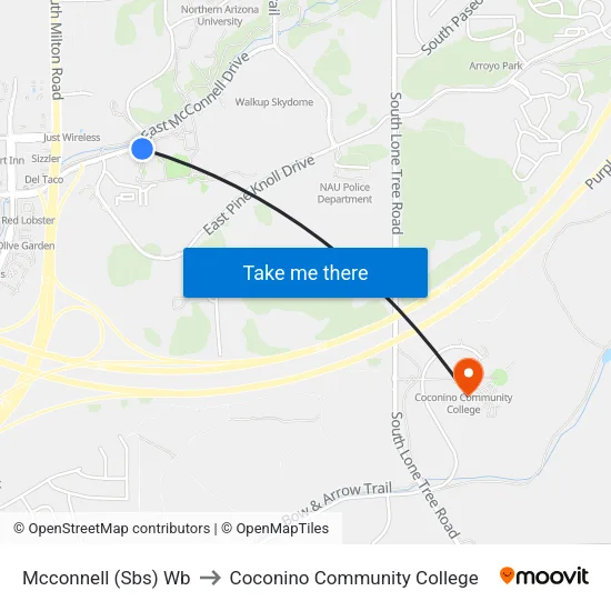 Mcconnell (Sbs) Wb to Coconino Community College map