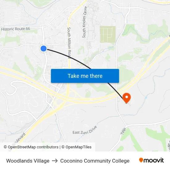 Woodlands Village to Coconino Community College map