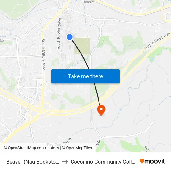 Beaver (Nau Bookstore) to Coconino Community College map