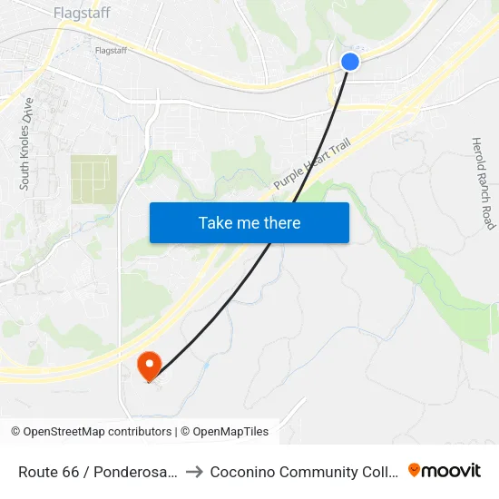 Route 66 / Ponderosa Eb to Coconino Community College map