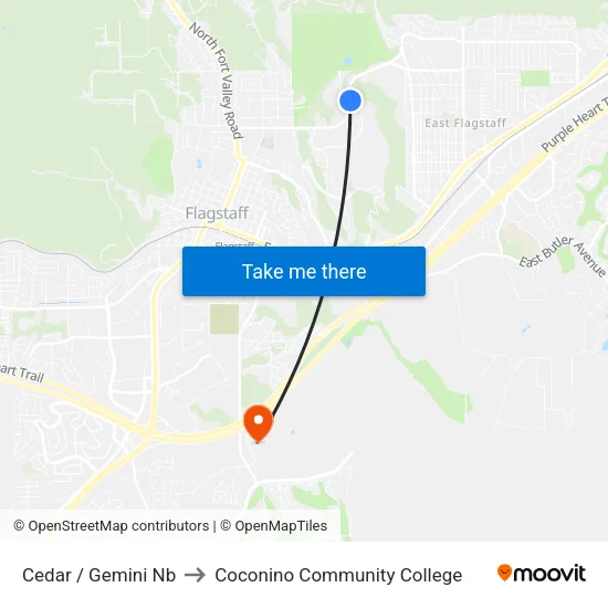 Cedar / Gemini Nb to Coconino Community College map