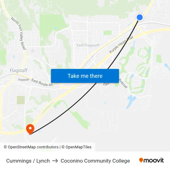 Cummings / Lynch to Coconino Community College map