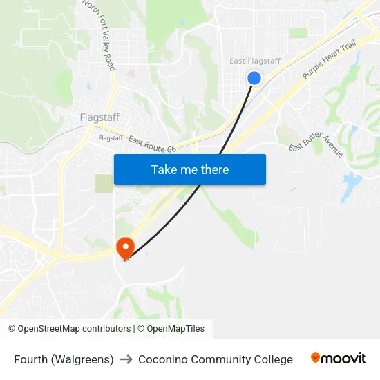 Fourth Nb (Walgreens) to Coconino Community College map