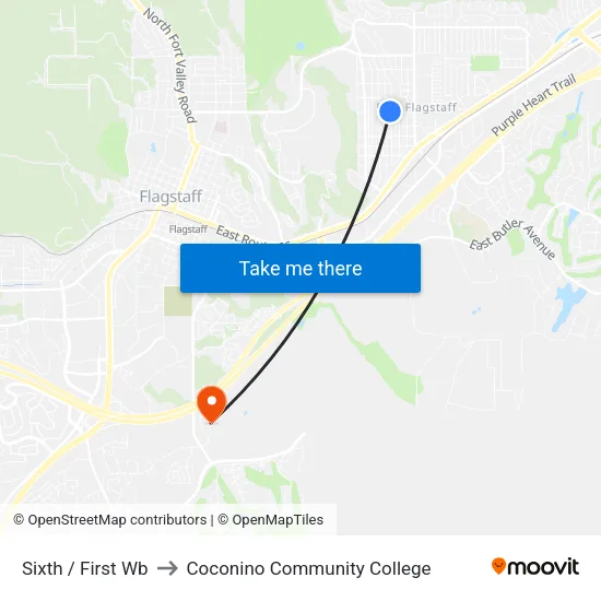 Sixth / First Wb to Coconino Community College map
