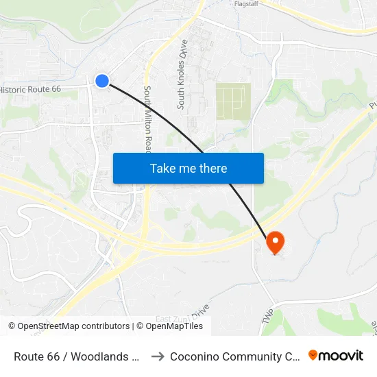 Route 66 / Woodlands Village Blvd. (Doubletree) to Coconino Community College map
