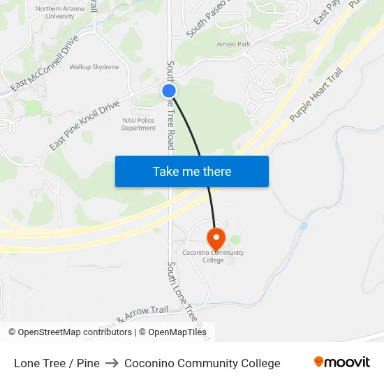 Lone Tree / Pine to Coconino Community College map