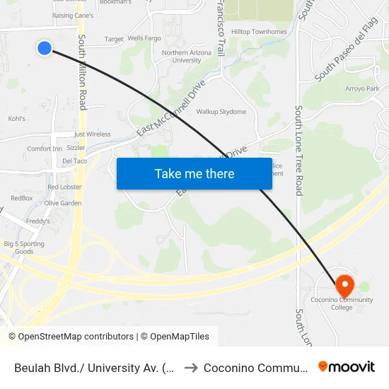 Beulah Blvd./ University Av. (Roundabout) Nb to Coconino Community College map