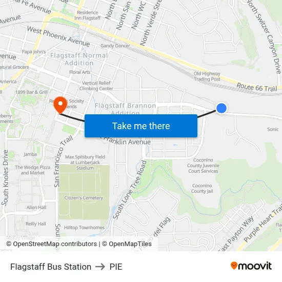 Flagstaff Bus Station to PIE map