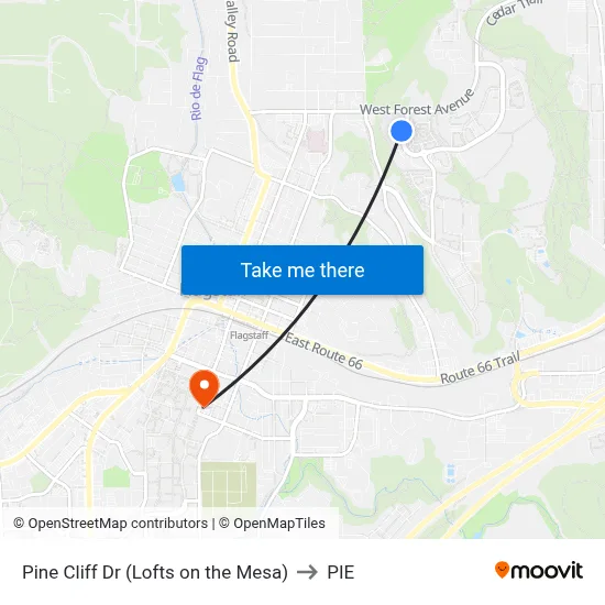 Pine Cliff Dr (Lofts on the Mesa) to PIE map