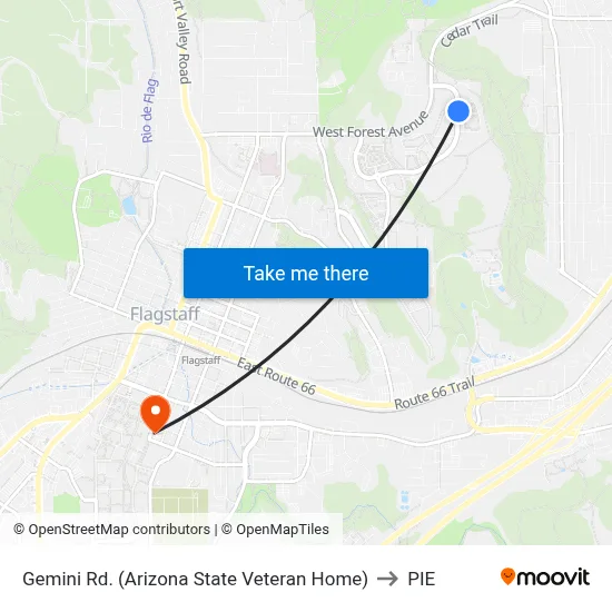 Gemini Rd. (Arizona State Veteran Home) to PIE map