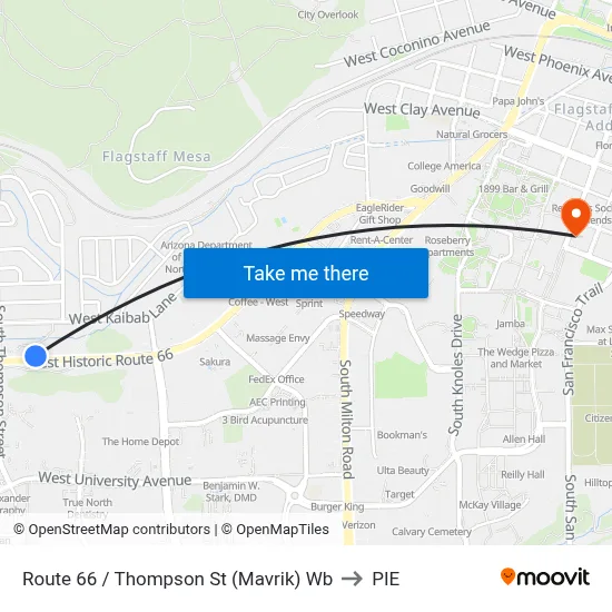 Route 66 / Thompson St (Mavrik) Wb to PIE map
