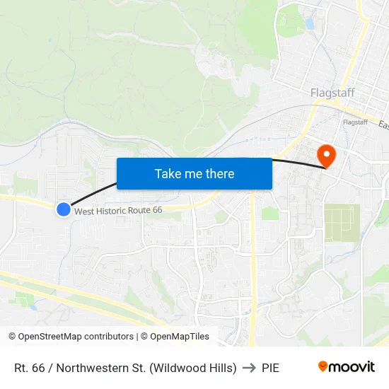 Rt. 66 / Northwestern St. (Wildwood Hills) to PIE map